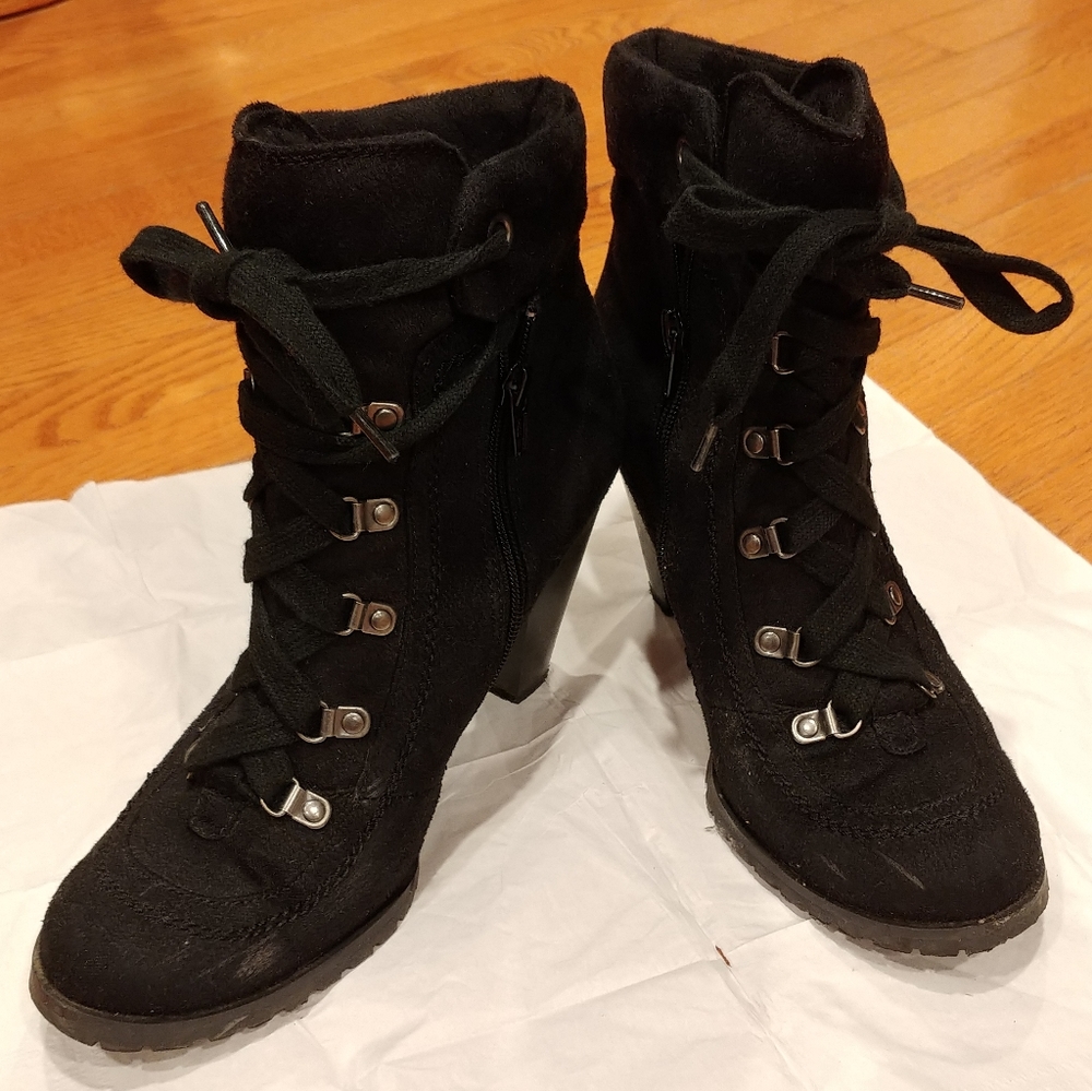 decree 3 inch heel lace zip up ankle boots